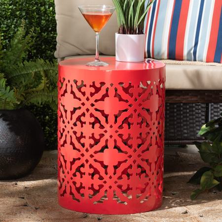 BAXTON STUDIO Jamila Modern & Contemporary Red Finished metal Outdoor Side Table 206-12127